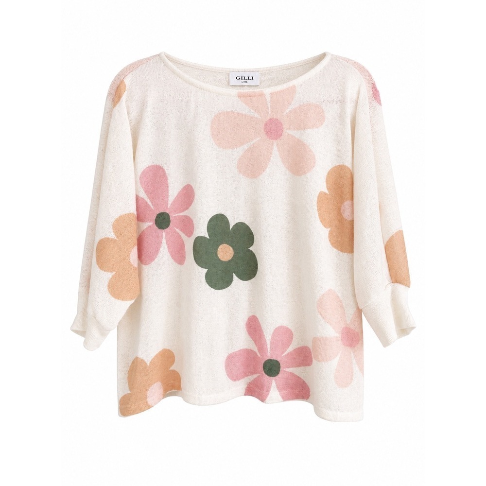 Gilli Daisy Floral Sweater Small Oversized Retro 70s Dolman Sleeve Cottagecore